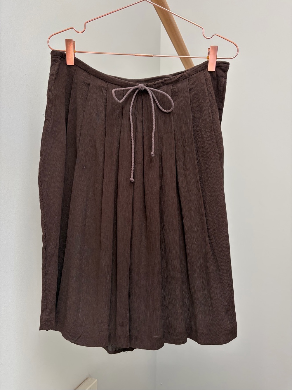 Women's silk Brown Drawstring Pleated Skirt